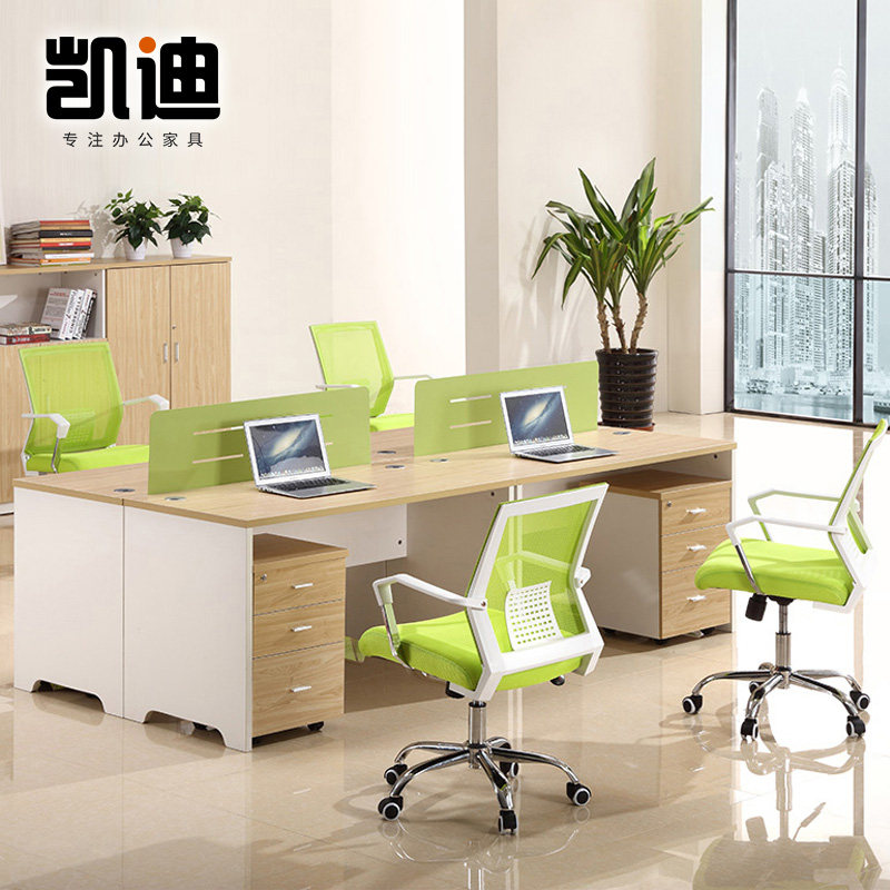 Staff 4 PLATE DESK OFFICE FURNITURE STAFF SINGLE POSITION BRIEF MODERN STAFF COMPOSITION SCREEN TABLE AND CHAIRS