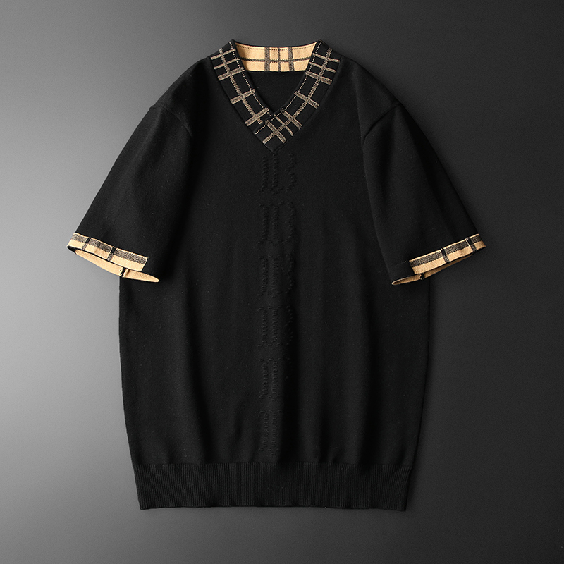 European Style Tops and Base Shirts 2025 New V-Neck Wool Short-Sleeve Men's Wool Sweater Autumn and Winter Knitwear Sweater European Style Tops and Base Shirts 2025 New V-Neck Wool Short-Sleeve Men's Wool Sweater Autumn and Winter Knitwear Sweater