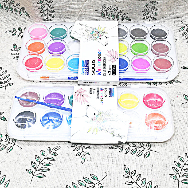 12-color watercolor paint solid children's painting tools primary school students painting stationery brush dry powder painting