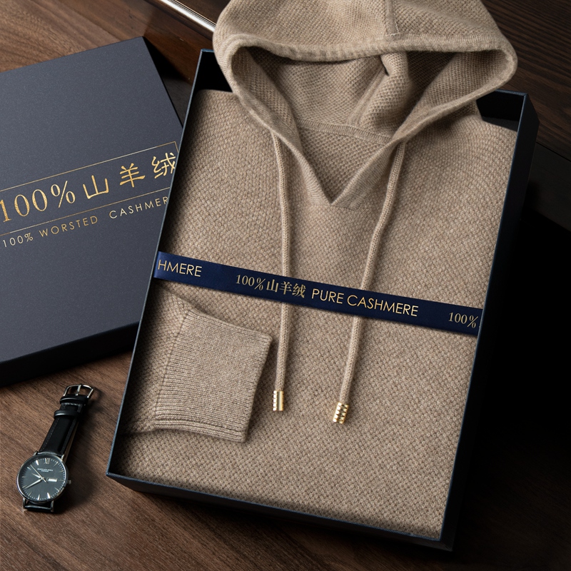 Shepherd's High-End Series Hooded Cashmere Sweater for Men 100% High-Quality Cashmere Sweatshirt for Autumn and Winter Casual Wear