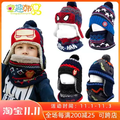 Korean children's hat scarf two-piece set autumn and winter boys baby warm wool knitted ear protection hat scarf