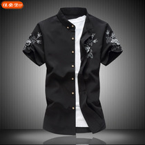 Summer mens Chinese style short-sleeved shirt mens clothes flower fat plus size 2021 new shirt fat mens clothing