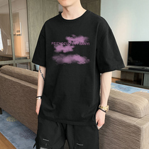 Tide brand fashion short sleeve T-shirt men 2021 summer Korean trend print cotton T-shirt loose mens clothes