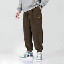 Mens lamp Core suede pants autumn Korean version trendy 100 hitch foot movement easy Harun pants Charenpants big code casual pants