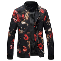 Spring Chinese style large size loose mens floral print jacket jacket coat mens trend pattern fat mens coat