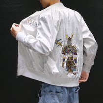 Large size coat mens personality autumn and winter 2020 new stand collar Chinese wind heavy industry embroidered jacket baseball uniform loose