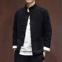 Chinese wind jacket mens cotton linen clothing disc buckle Down dress pure color casual big code retro mens fall jacket hanfu