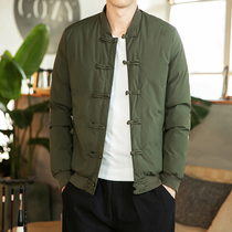 Winter mens Tang suit thick military green Chinese style retro Chinese style retro Chinese button cotton-padded jacket stand collar cotton jacket small jacket