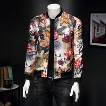 2021 Fall Mens Floral Jacket Kshirt Plus Fat Increase Yards and Han Edition Body Jacket Fat Jacket Male Tide Print Clothes