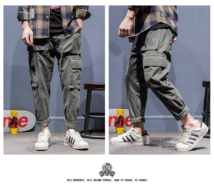 UXE Xu hướng đường phố Nhật Bản quần harem rộng Tide thương hiệu đa túi thanh niên retro overalls quần hoang dã quần sịp