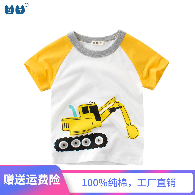 2022 summer style children's clothes ins children short sleeve T-shirt pure cotton boy round collar half sleeve child's clothes digger
