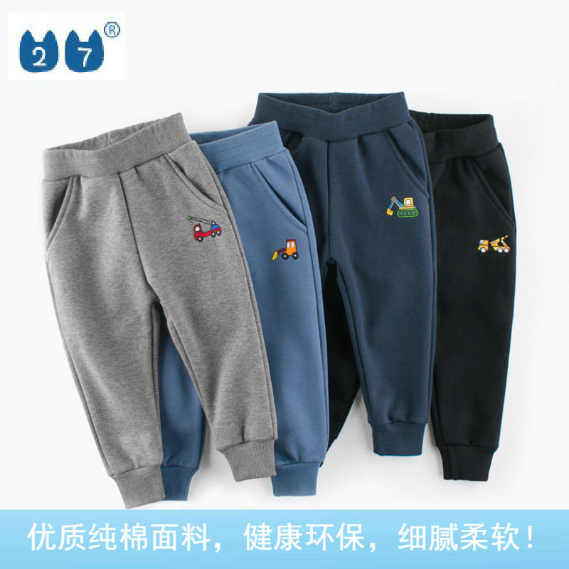 Brand Tail Goods Children Clothing 2022 New Products Children Plus Suede Trousers Baby Pants Mid-Boy Autumn Winter Sports Thick Cotton Pants Men
