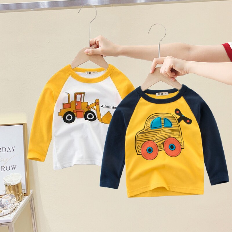 The cabinet 2023 Spring Children's Leisure Dressed Pure Cotton Round Cartoon Cartoon Pattern Long - sleeve T - shirt
