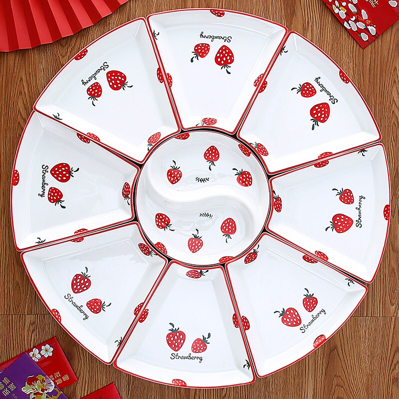 Reunion Ceramic Parquet Cutlery Combined Creative Year Night Meals Home Plate Round Table Tennis Red Plates