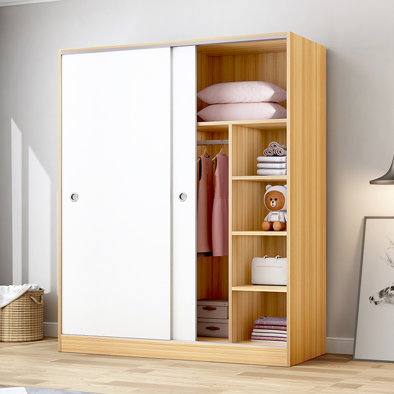 Sliding door wardrobe simple assembly Nordic rental house household bedroom solid wood economical children's storage wardrobe