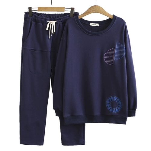 Осенняя хлопковая толстовка для матери для пожилых людей, комплект, большой размер, для среднего возраста, свободный крой, с вышивкой