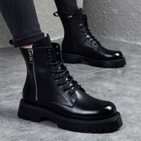 Martens, мужские нескользящие ботинки на платформе на скрытом каблуке, из натуральной кожи, увеличивают рост на 7 см, высота каблука 7см, средней длины