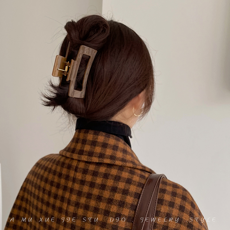 Transparent square grip dinghy-style retro rear brain spoon net red hair clip Korea elegant temperament grip shark clip
