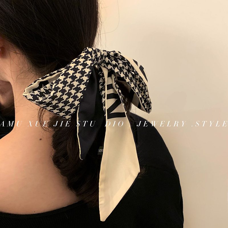 Retro French style gig silk scarf floating with hair band Hair Tie Hair Super Fairy Hair Circles Long Strip Zhair Ribbon with High Sensation Tide