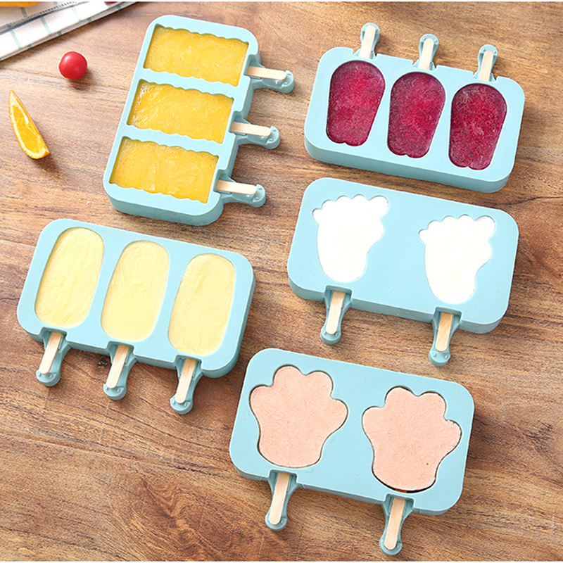 Homemade ice-cream moulds Home with lid Silicone Gel Children Make Ice Bar Model Cartoon Frozen Ice Stick Box Deliver Wooden Stick