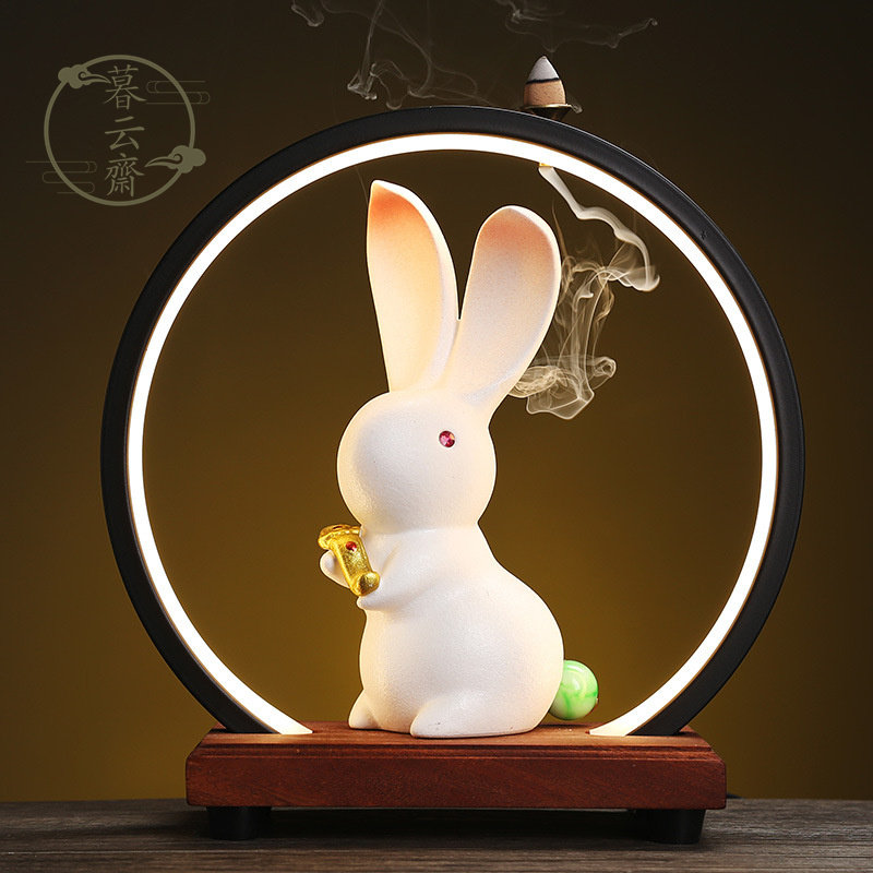 Twilight Fasting Ceramics Pendulum-back Incense Stove Rabbit incense stove Zen Pendulum Pieces With Light Rabbit Year Craft Gift-Taobao