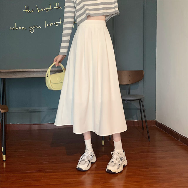 Spring and autumn 2021 new design sense of niche is thin and high waist pleated mid-length skirt drape umbrella skirt women's clothing