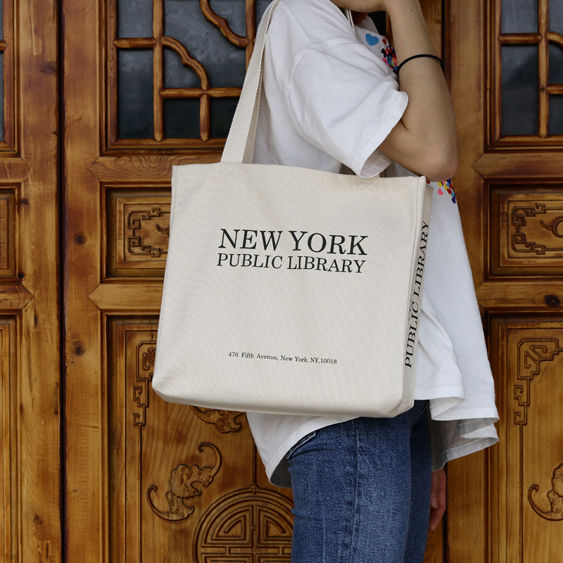 New York Library men and women single shoulder full cotton three-dimensional sails bungbag campus students' schoolbags literature and art Little Qing new bag