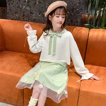 Girl autumn dress 2021 new foreign style Net red in big children Girl Spring Autumn princess skirt two-piece set