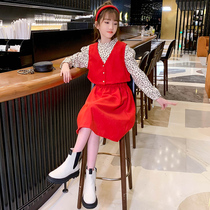 Net red womens autumn dress set 2021 new childrens autumn dress thin girl spring and autumn dress
