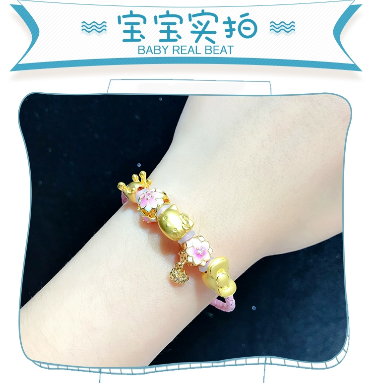 3D Hard Gold 999 Gold Gold KT Cat Phim hoạt hình dễ thương Bow Kitty Cat Head Kitten Transfer Bead Bracelet - Vòng đeo tay Clasp vòng vàng tây nữ