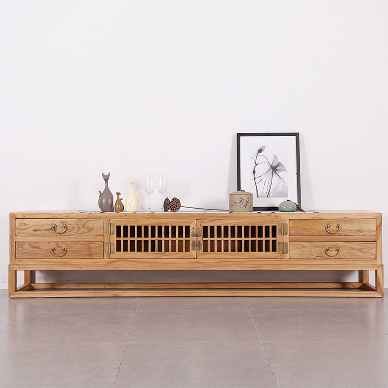 New Chinese style TV cabinet old elm solid wood TV cabinet simple paint-free living room storage floor cabinet decorative audio-visual cabinet