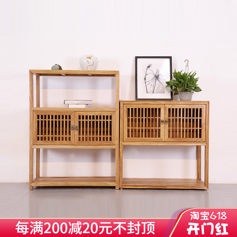 New Chinese Solid Wood Zen Dining Cabinet Old Elm Wood Side Cabinet Tea Water Cabinet Containing Cabinet Home Living Room Containing Cabinet Dwarf Cabinet