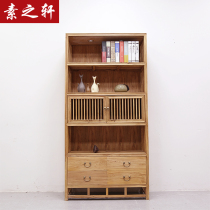 Old Elm Wood Exhibition Cabinet Tea Cabinet Imitation Ancient Solid Wood Bookcase Container With Drawer Minima Boutique Shelf Display Cabinet