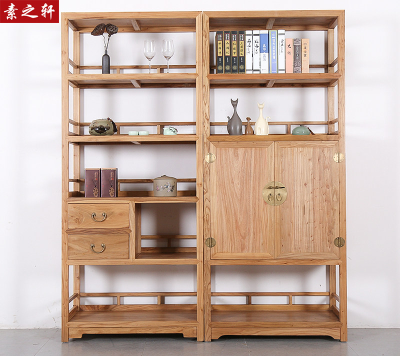 Old Elm Wood Solid Wood Bookcase Bookcase Portfolio New Chinese Bogu Shelf Tea Rack Shelve Shelf BRIEF ABOUT MODERN TIMES