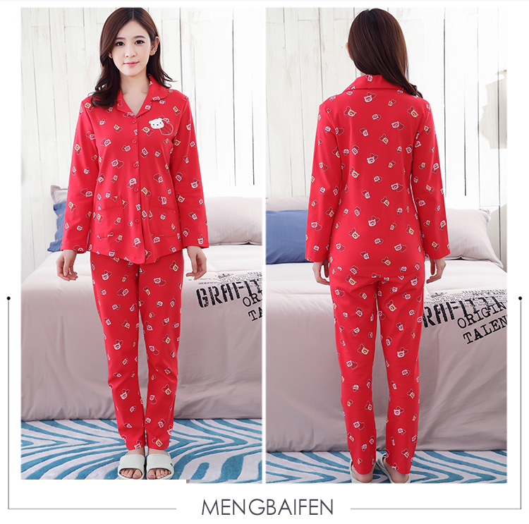 Mùa xuân và mùa thu SpongeBob Bộ đồ đôi màu đỏ dài tay Áo len cotton nam và nữ bộ pijama