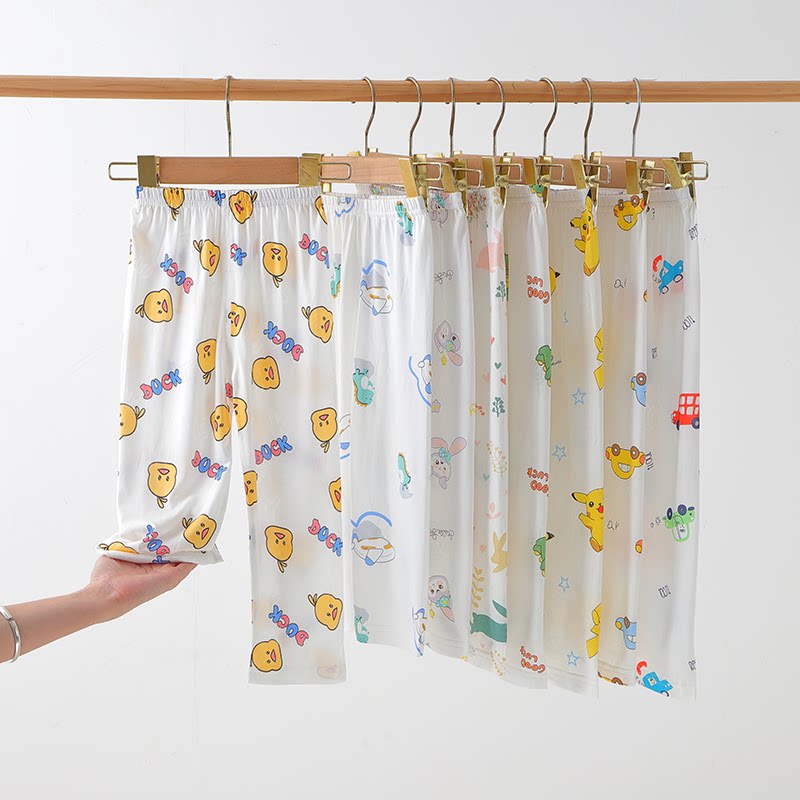 Baby anti-mosquito pants summer thin bamboo fiber baby pants boys and girls air-conditioning pants children's pajama pants spring and summer