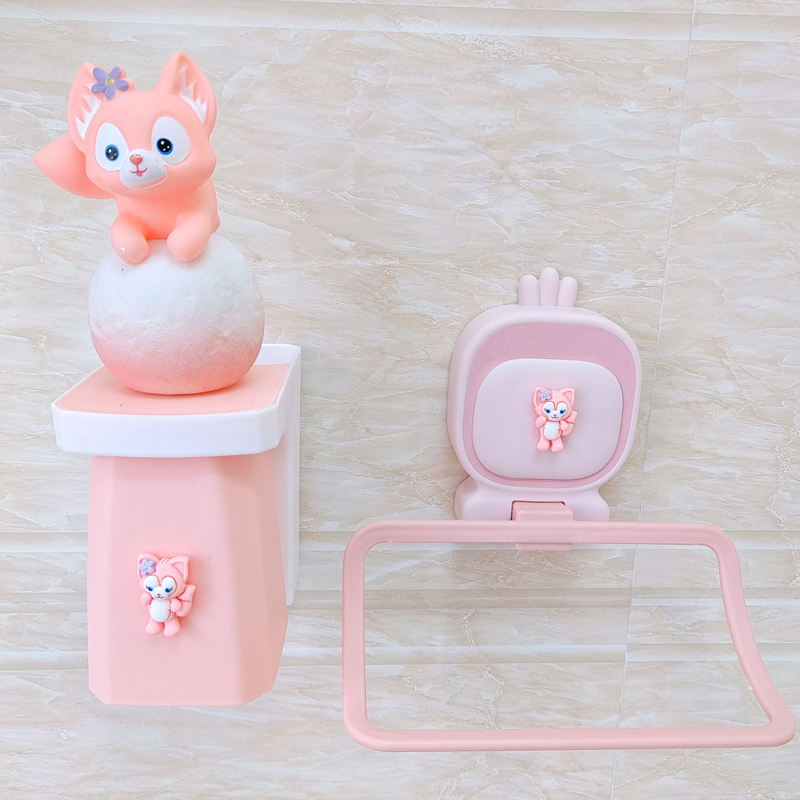 Children's towel rack Bathroom free punch shelf boy cute cartoon baby towel hook hanging rod