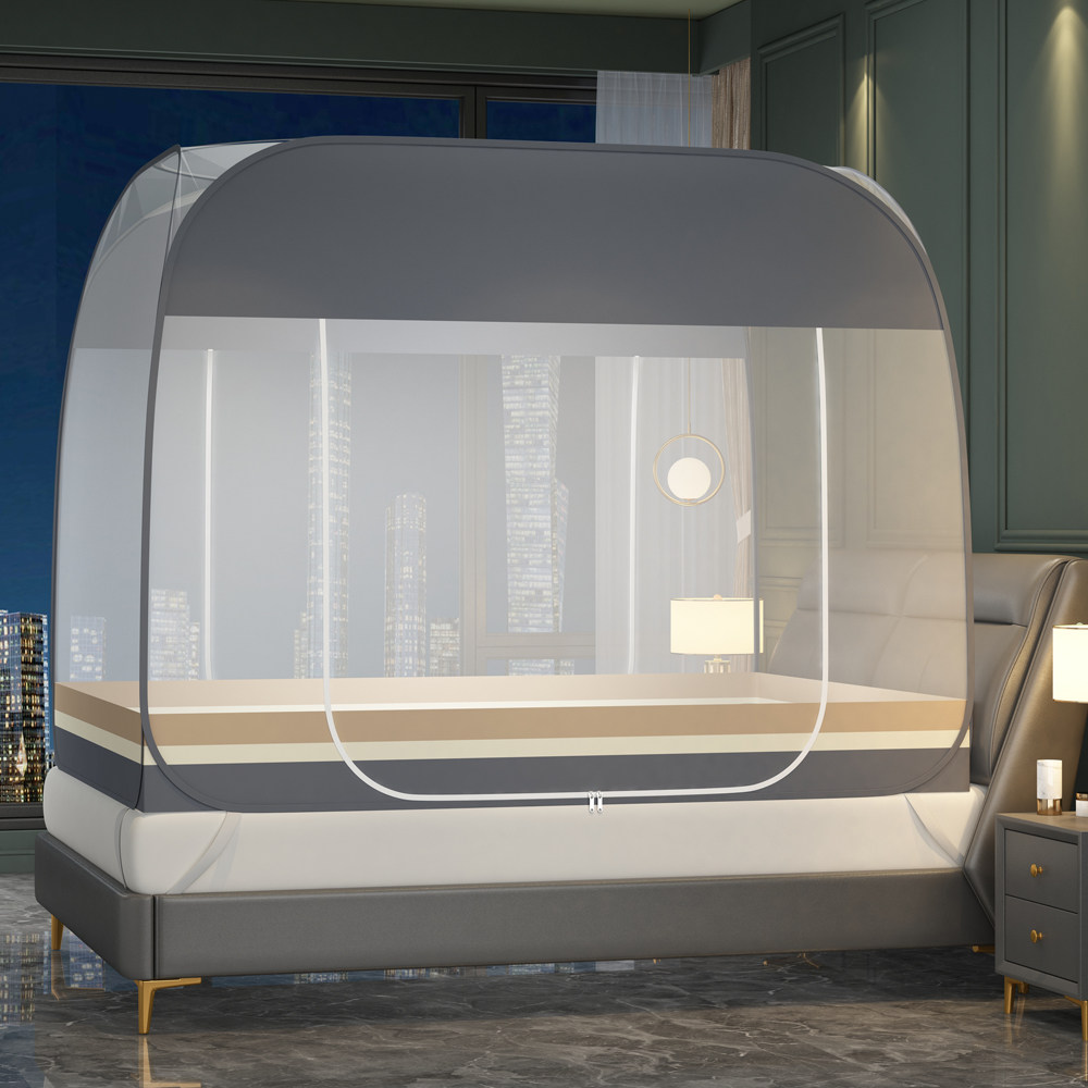 Mongolian bunk bed nets domestic double bed three door open zipped children anti-fall installation Advanced folding bedroom tattooed-Taobao