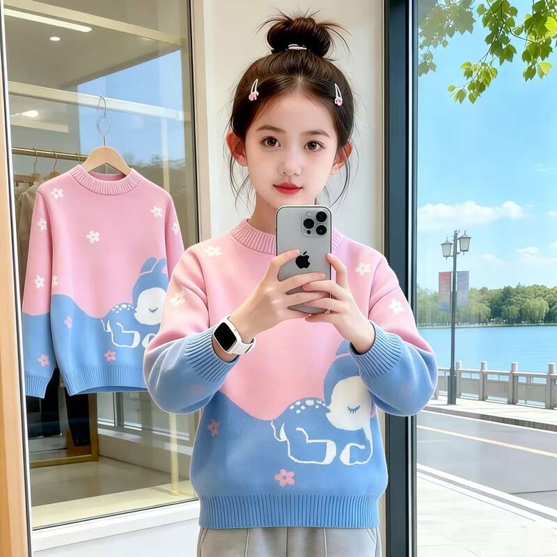 Girls' Sweater Autumn and Winter New Style Knitted Base Shirt Pure Cotton Sweater for Older Children Graffiti Cute Sweater for Little Girls Girls' Sweater Autumn and Winter New Style Knitted Base Shirt Pure Cotton Sweater for Older Children Graffiti Cute Sweater for Little Girls