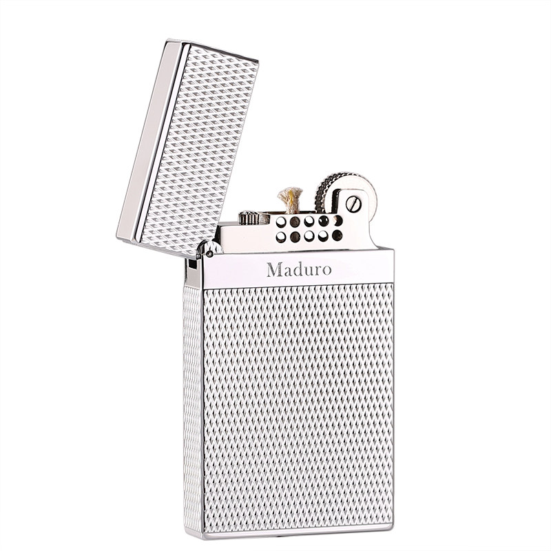 Maduro maduro Lang Sheng Lighter Kerosene All Copper Fine Carved Fine Grains Ultra Thin Personality Men Simple Thin