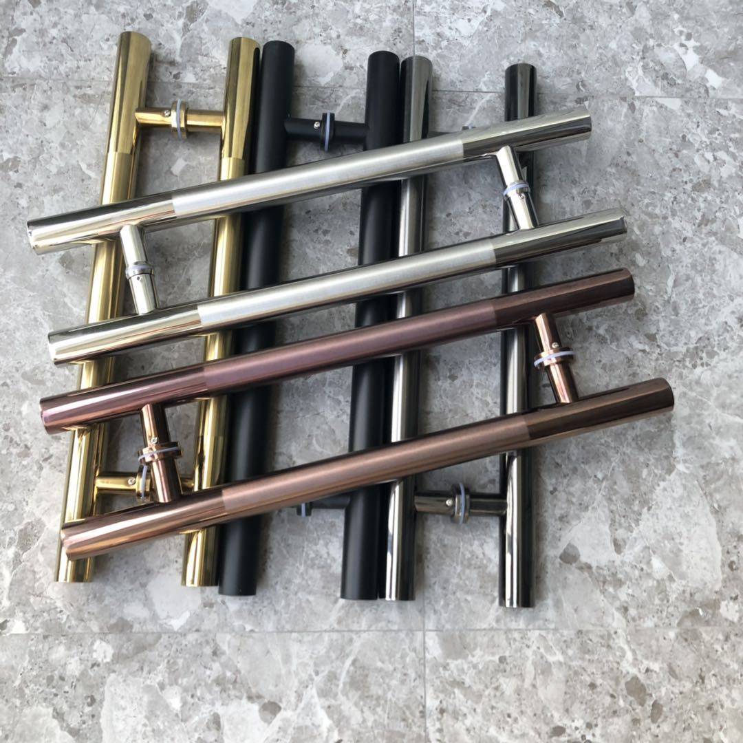 Glass door handle stainless steel with frame push-pull wood door handle ground spring no frame door armrest white steel big door handle