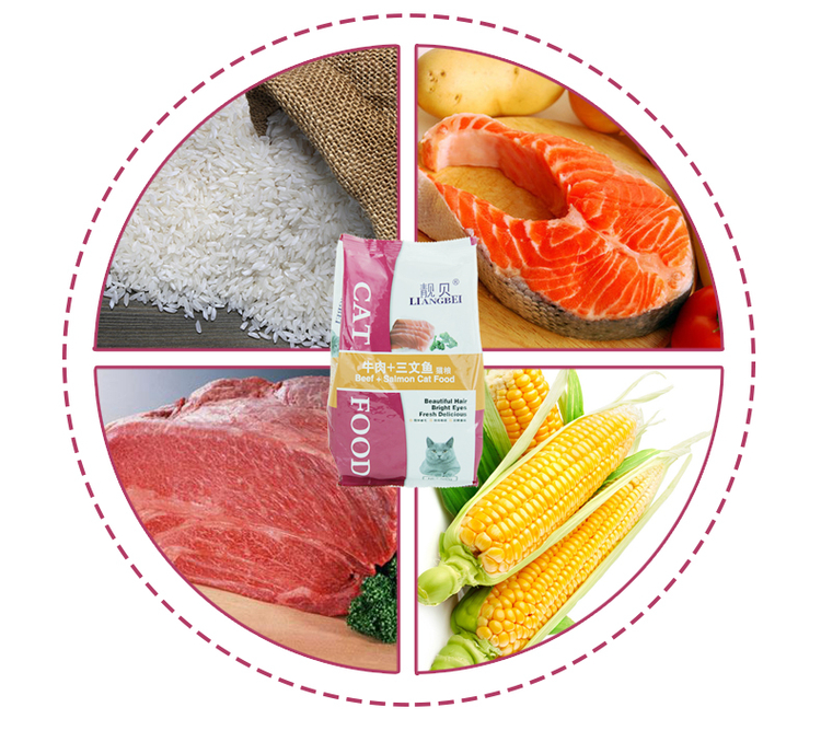 Thức ăn cho mèo hến được nâng cấp 500g được đóng gói riêng thành thức ăn cho cá hồi có hương vị thịt bò trẻ 5 túi 2,5kg - Cat Staples thức ăn hạt cho mèo