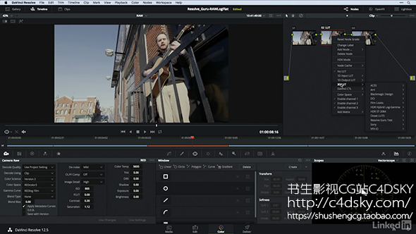在本期的DaVinci Resolve Guru达芬奇大师班调色视频教程中,主要探索log, raw和flat footage素材的概念。调色师Patrick Inhofer强调三种记录方法之间的差异，并展示如何区分。本课程还向您展示了如何在DaVinci Resolve中使用传统工具进行手动色彩校正。然后,他还讲解了如何使用LUT调色预设的加载及导出。