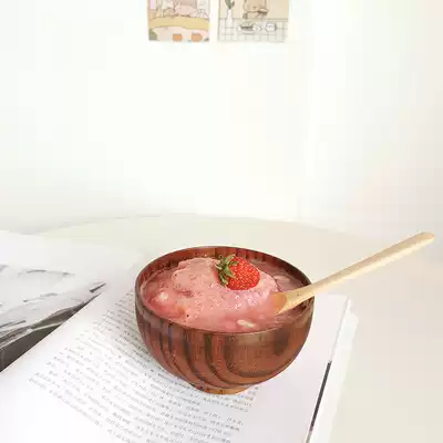 Little fairy Korean ins cereal bowl Fruit salad breakfast wooden bowl Retro anti-scalding primary color natural wood paint bowl