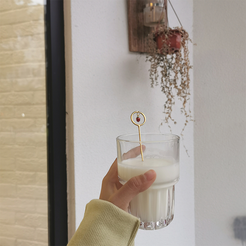 Little Fairy) Heavy feel ins wind tempered glass coffee cup ice American latte drink cup can be stacked