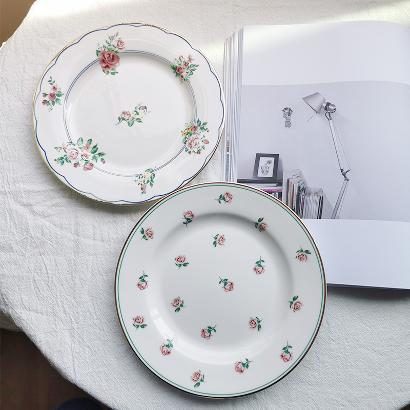 South Korea Ins Retro Phnom Penh Rose Ceramic Dish Dinner Plate Flower Sweet Pint Breakfast Dish Soup Pan Gourmet Photo