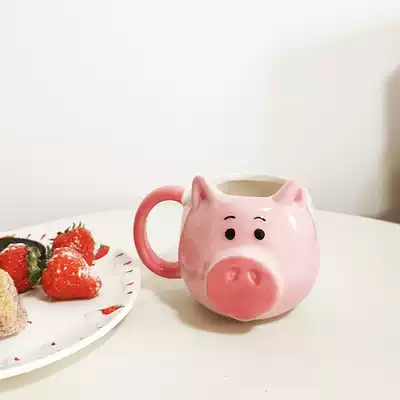 Creative piggy ceramic mug pink girl heart cartoon girl with lid spoon milk coffee cup