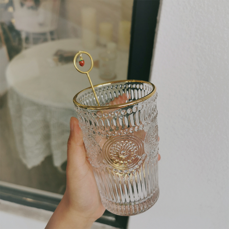 Nordic Wind Creativity Retro Relief Phnom Penh Glass Cup Wine Cup Beer Cup Teacup Cold Drinking Milk Tea Cup Gargling Cup