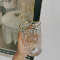  Nordic style creative retro embossed Phnom Penh glass wine glass Beer cup teacup cold drink milk tea cup mouthwash cup