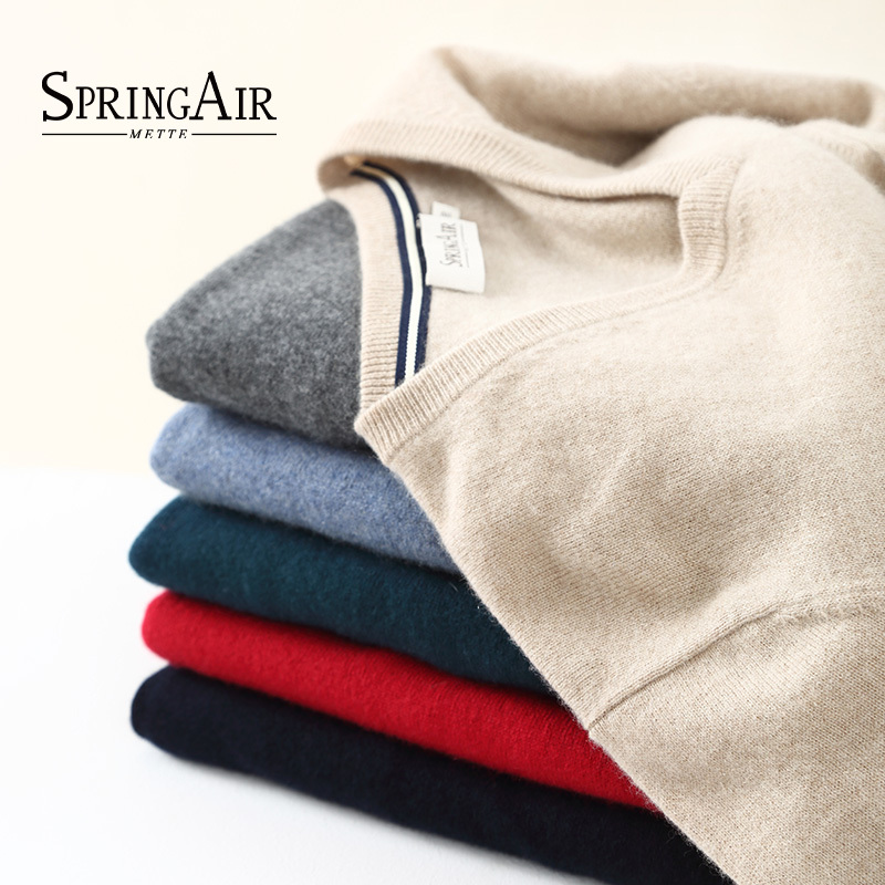 Cashmere Family Autumn and Winter Men's Cashmere Knitted Sweater V-Neck Long Sleeve Casual Inner Layer Warm Sweater Pullover